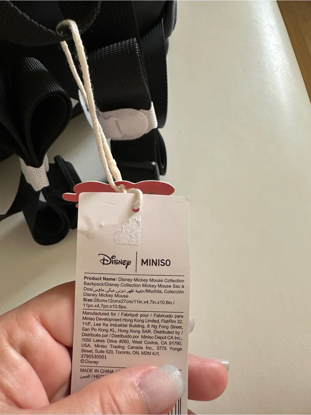 Disney Black and White Kids Backpack Strap with Red Tag Accent